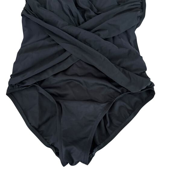 Miraclesuit Crossover with Mesh One Piece Swimsuit 16 Black Plus Size - Picture 6 of 9